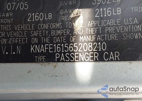 2006 Kia Spectra5 from USA, damaged, VIN KNAFE161565208210